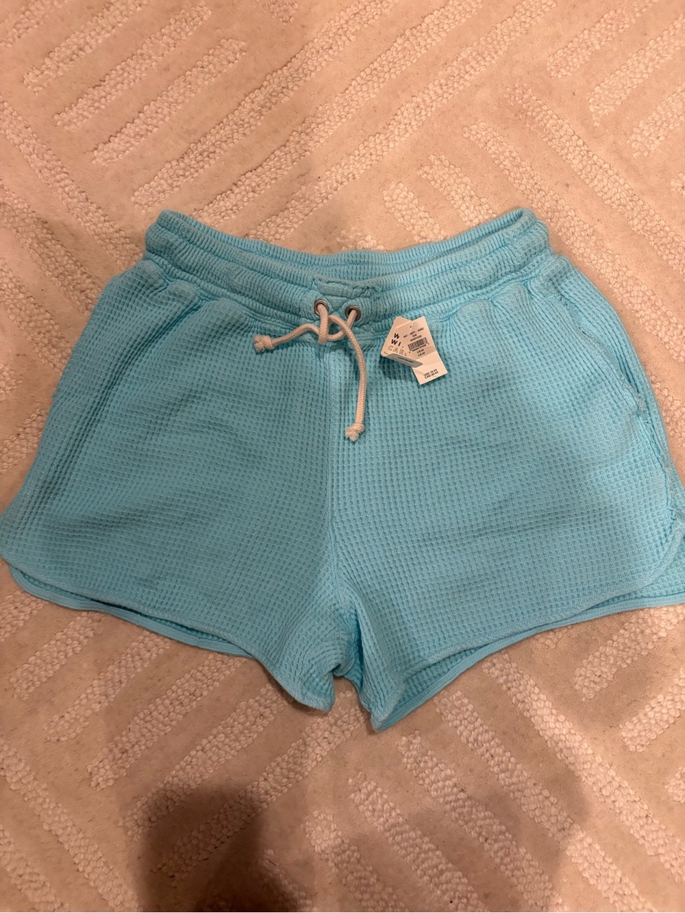 aerie Light Blue Waffle-Knit Drawstring Athletic Shorts